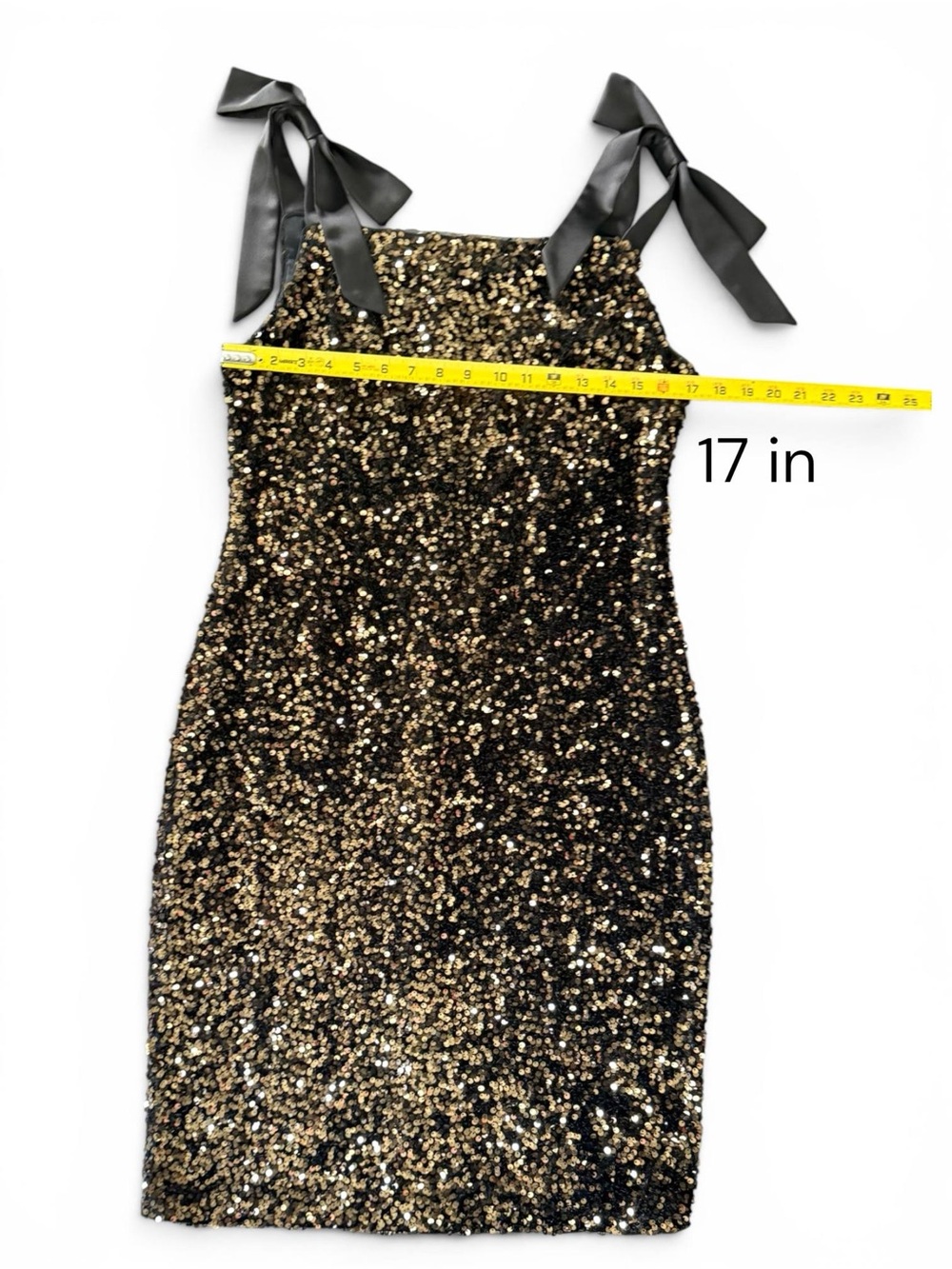 Karl Lagerfeld Paris Women's Sequin Mini Dress Black Gold Tie Strap Sz 12 NWT - Picture 6 of 12